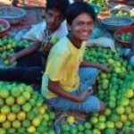 boy holding fruit