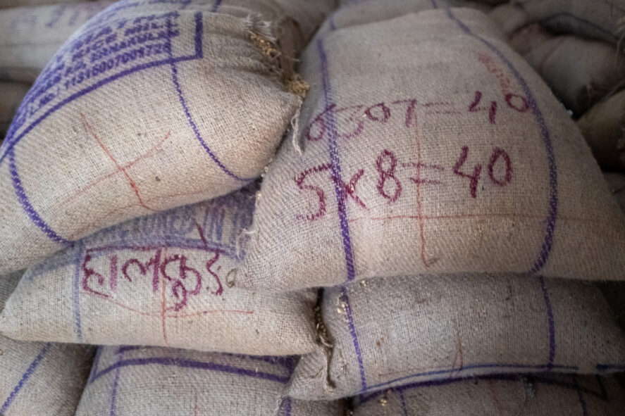 Jute sacks of soybeans
