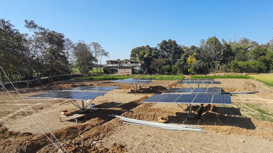 Solar panels newly installed on farmland